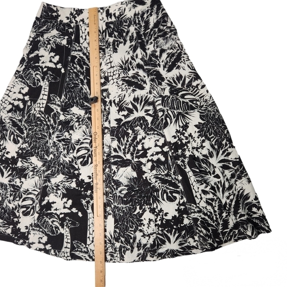 Grace Elements Skirt Women 6 A Line Linen Blend White Black Jungle Print Giraffe - Picture 14 of 15
